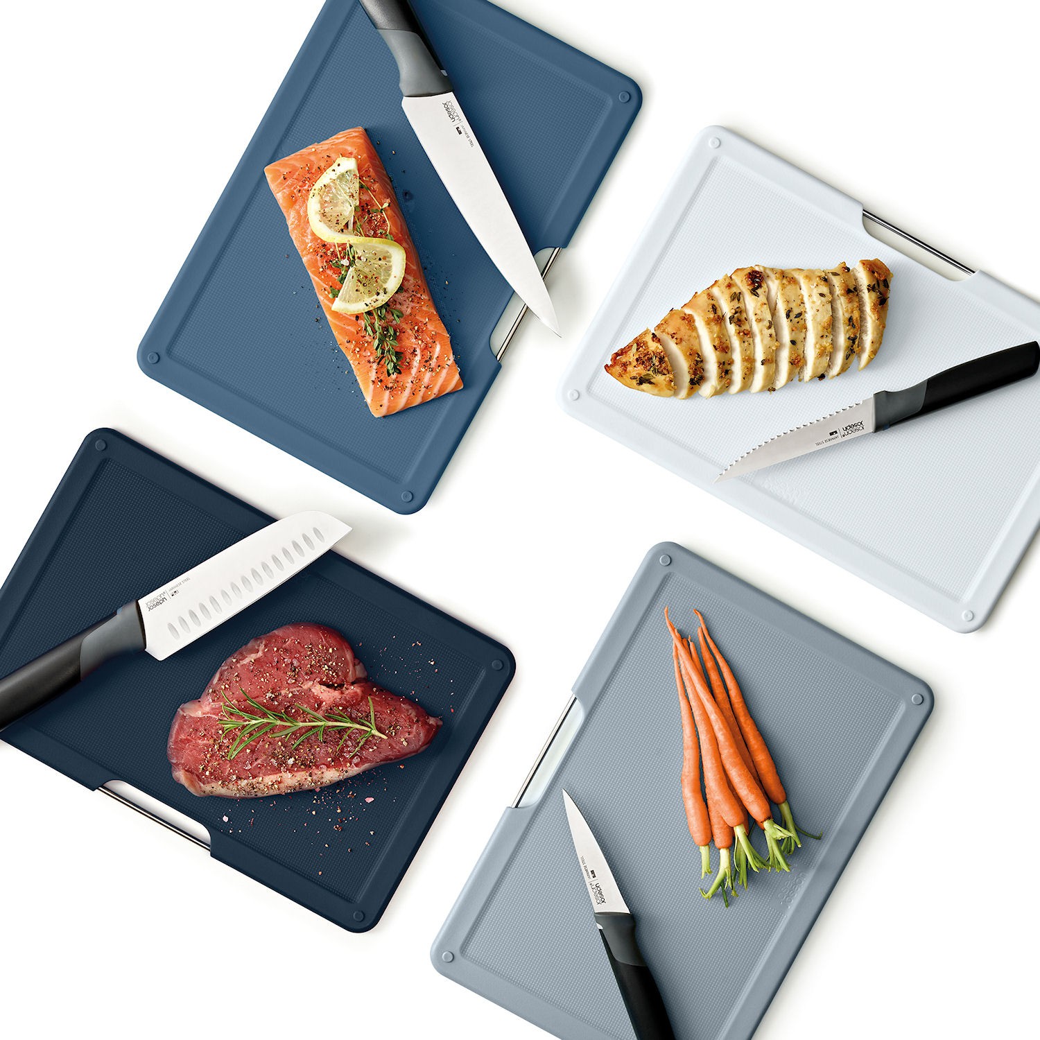 Joseph Joseph Folio Plus Zestaw 4 desek do krojenia i 4 noy kuchennych