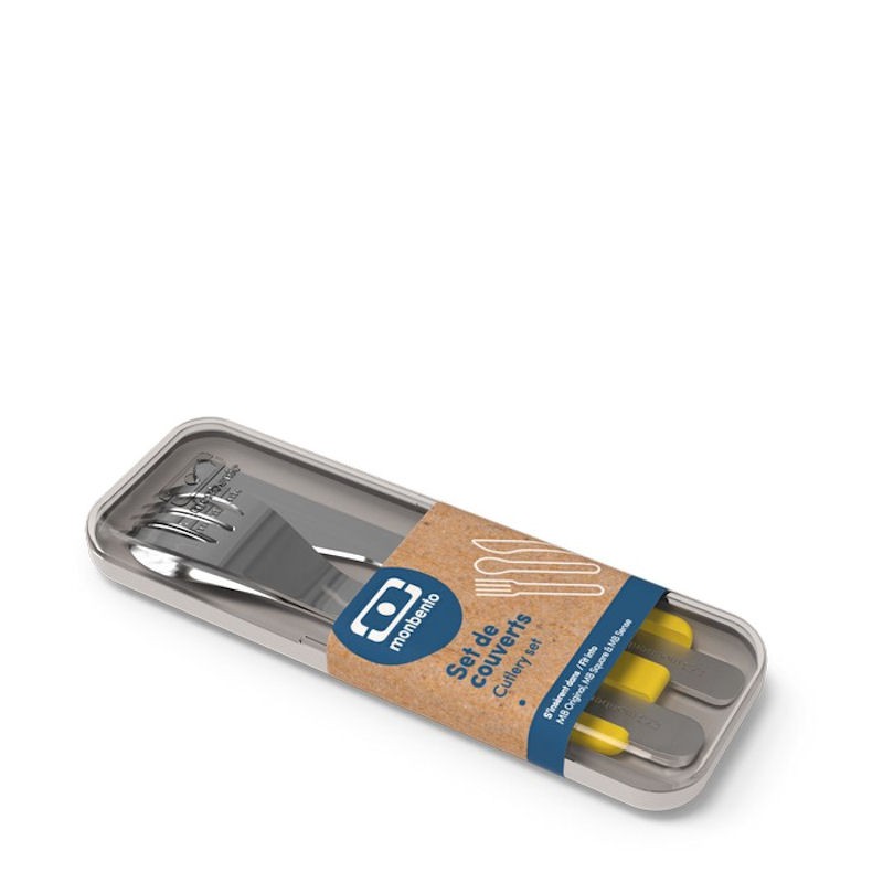Zestaw sztućców podróżnych Monbento SlimBox Yellow stal
