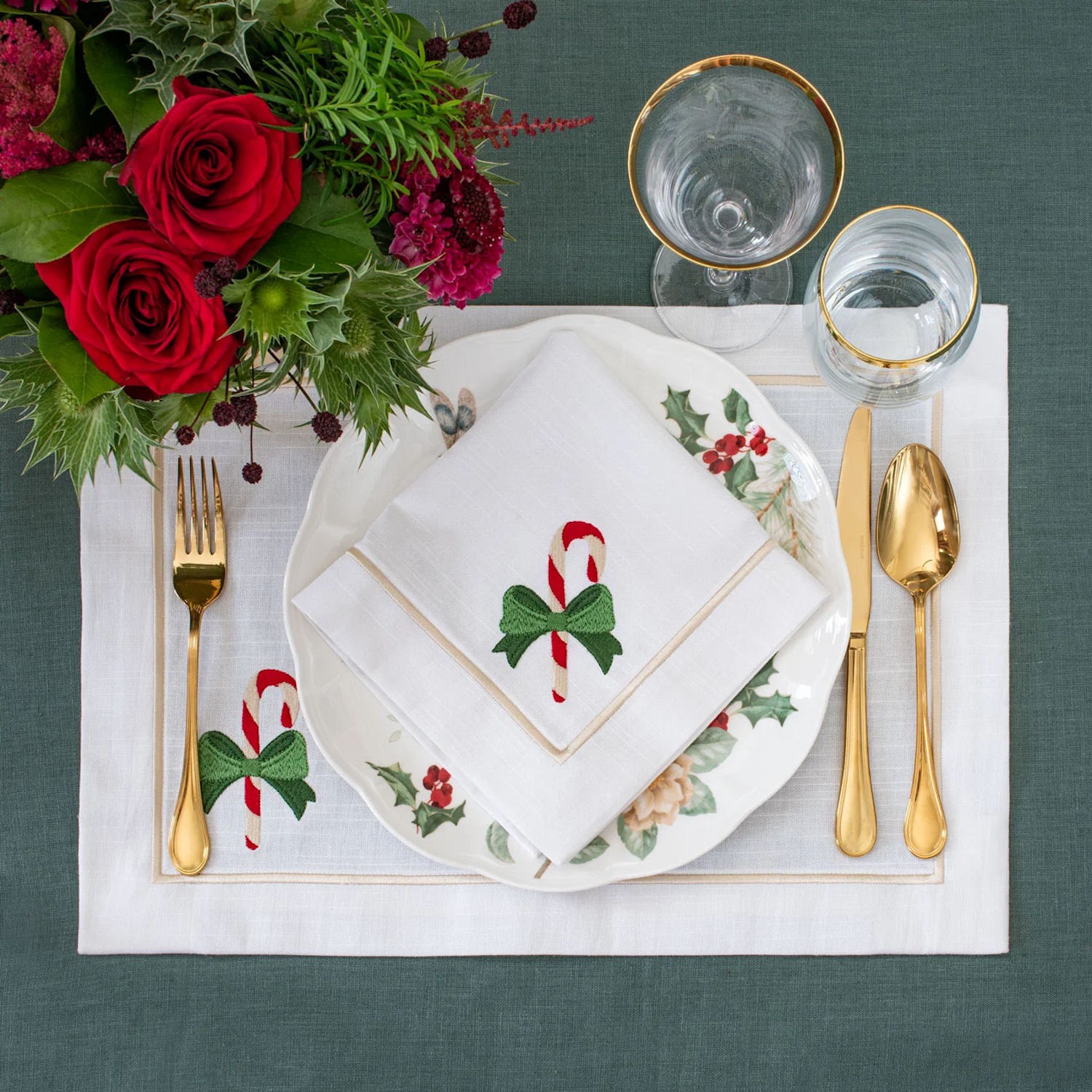 Roseberry Home Candy Cane & Mistletoe Panama podkadki, 4 sztuki
