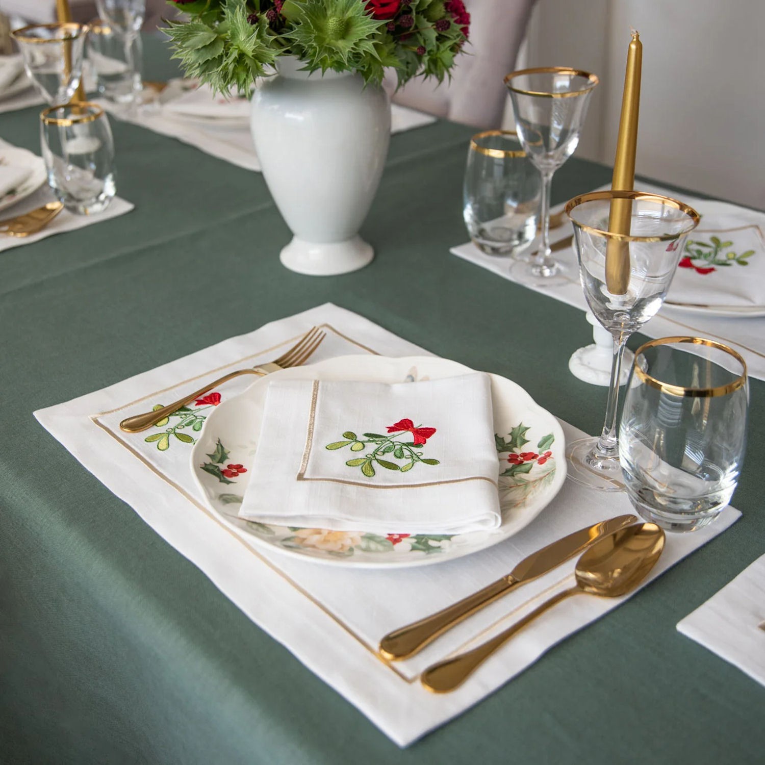 Roseberry Home Candy Cane & Mistletoe Panama podkadki, 4 sztuki