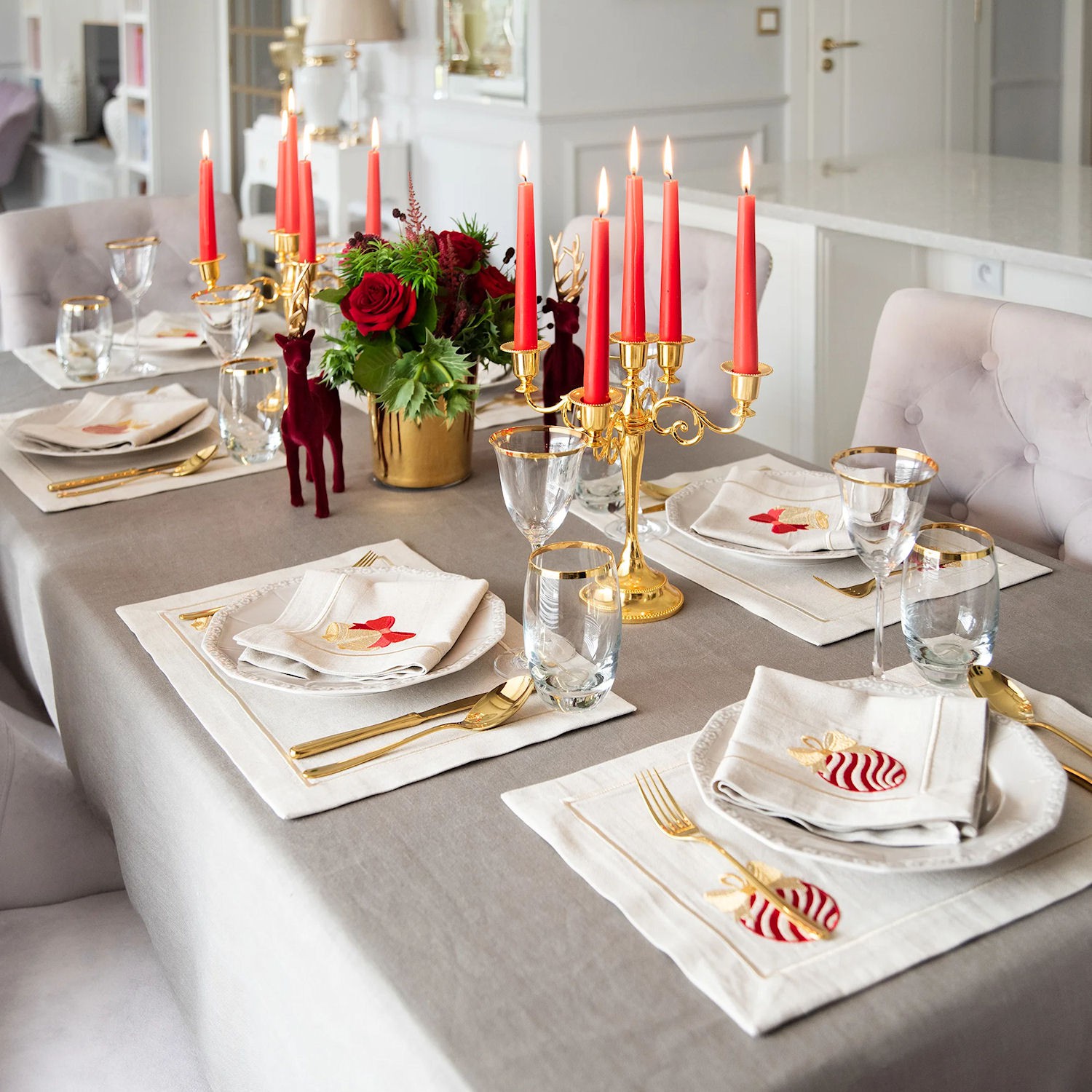 Roseberry Home Jingle Bells & Christmas Bauble Mirha serwetki, 4 sztuki