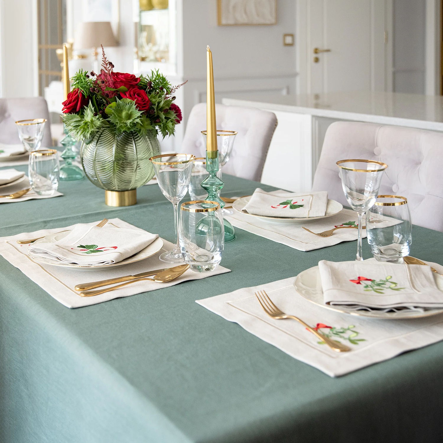 Roseberry Home Mistletoe Candy Cane & Mistletoe Mirha serwetki, 4 sztuki