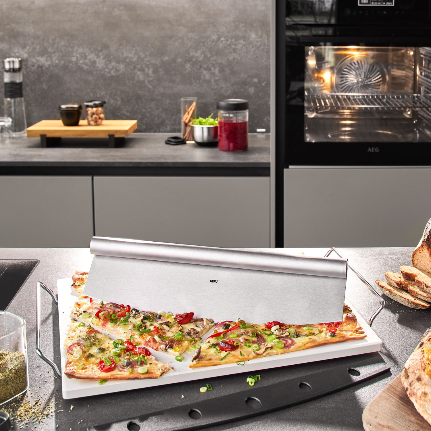 GEFU DARIOSO zestaw n do pizzy i kamie ze stojakiem okrgy kwadratowy