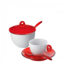 Guzzini Art & Cafe fili�anki espresso 2 szt i cukiernica, czerwone