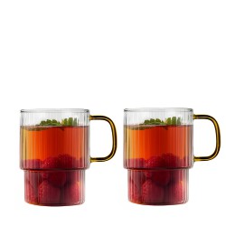 Vialli Design Livio Dwie szklanki ryflowane z ��tym uchem