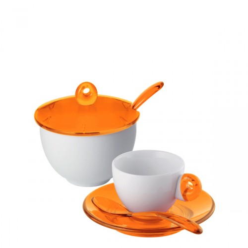 Guzzini Art & Cafe fili�anki espresso 2 szt i cukiernica, pomara�czowe