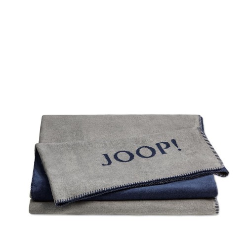 JOOP! Doubleface Uni Grey-Marine dwustronny koc baweniano-akrylowy