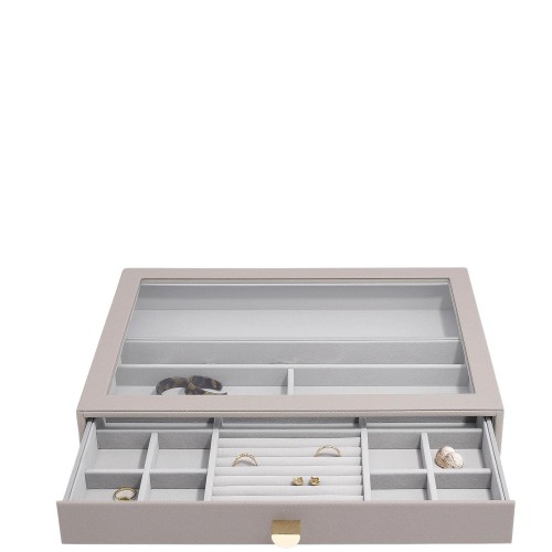 Stackers supersize 16 komorowa szkatułka na biżuterię z szufladą i szklaną pokrywką