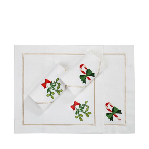 Roseberry Home Candy Cane & Mistletoe Panama serwetki, 4 sztuki